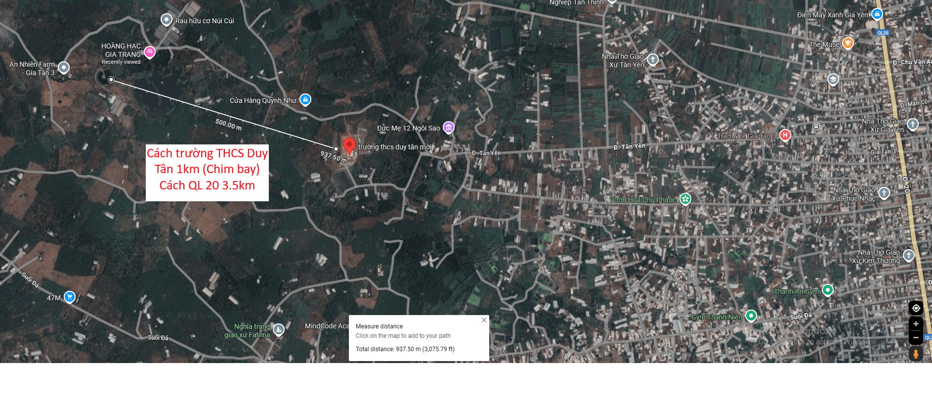 Khoảng cách 1km từ An Nhiên Farm đến trường học Duy Tân